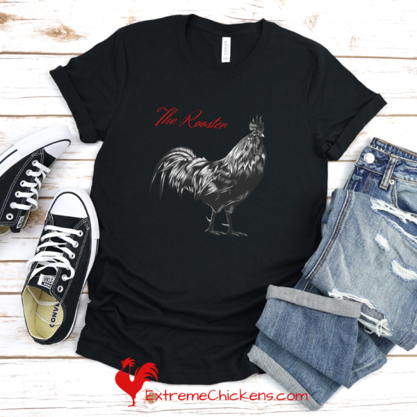 The Rooster Short-Sleeve Unisex T-Shirt Mockup in Black